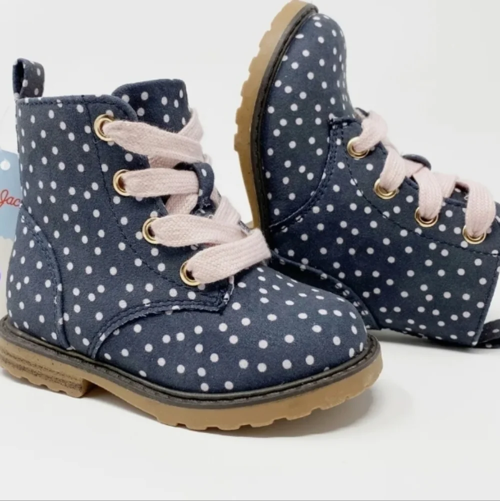 Cat & Jack Giovanna Lace Up Combat Boots-Blue Gray Pink Dots Size 7